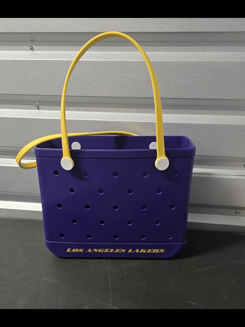 Los Angeles Lakers NBA purple and yellow "Croc style" beach tote bag